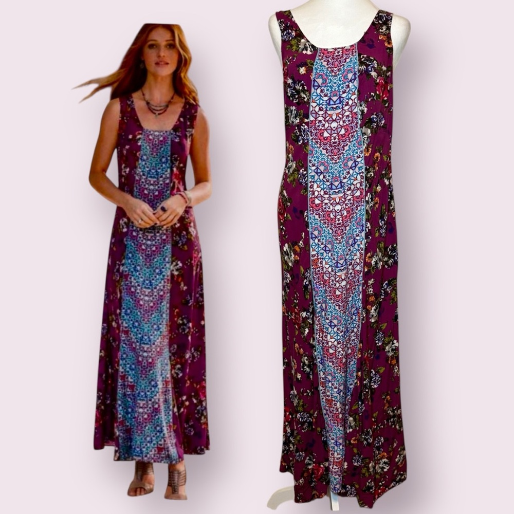 Sundance Tessarae Floral Boho Maxi Dress Maroon Size 6 - Picture 1 of 15